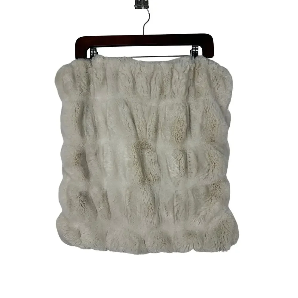 Pottery Barn Ruched Faux Fur Pillow Cover 18x18 Ivory Cream Texture double sided
